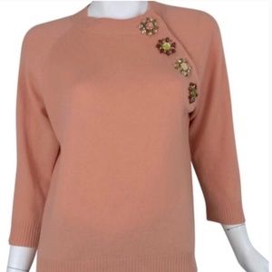 Floral Accent Apricot Cashmere Sweater